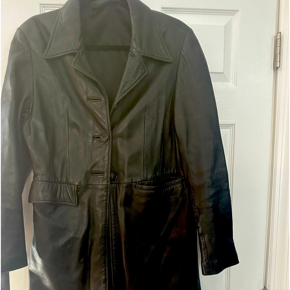 Blackjack 3/4 leather jacket - collar button front and pockets - soft leather -